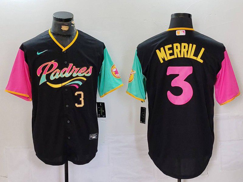 Men San Diego Padres #3 Merrill Black City Edition Nike 2024 MLB Jersey style 3